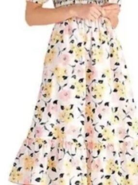 kate spade White Midi Dress with Pink and Yellow Floral Print